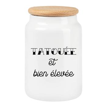 tatouée et bien élevée - Boîte à biscuits avec couvercle en bois - blanc - Devant