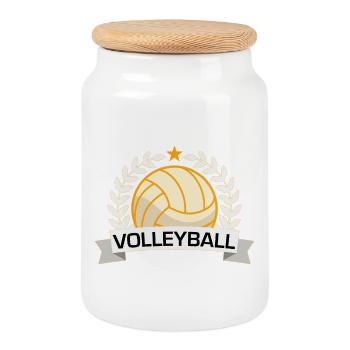 Volleyball Victory Badge - Cookie Jar with Wooden Lid - white - Front