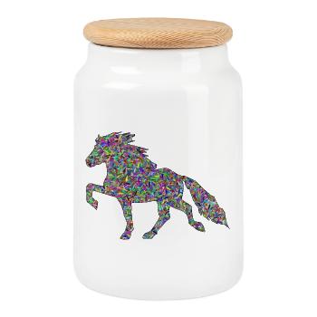 Noble Icelandic horse tölt in trendy colorful - Cookie Jar with Wooden Lid - white - Front