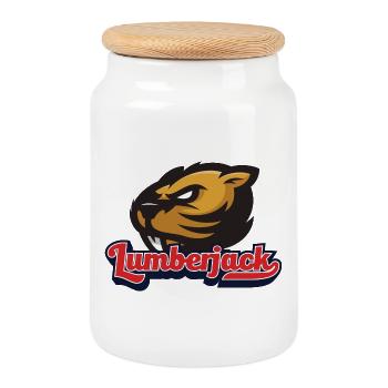 Lumberjack Design Lumberjack Hatchet Wood Shavings Beaver - Cookie Jar with Wooden Lid - white - Front