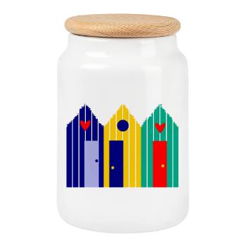 HOLIDAY. LONG LIVE THE HOLIDAYS. HOLIDAY. BEACH. SEA - Cookie Jar with Wooden Lid - white - Front