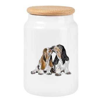Basset - Cookie Jar with Wooden Lid - white - Front