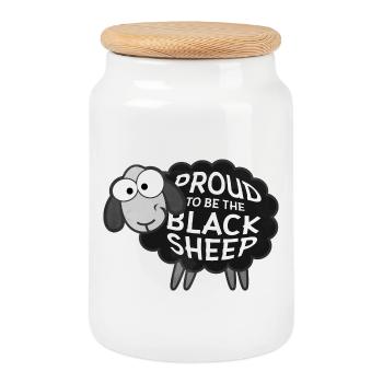 Proud To Be The Black Sheep Funny Sheep Exterior - Cookie Jar with Wooden Lid - white - Front