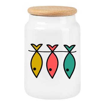 FISH. FISHING. FISHERMAN. BOAT. RETIREMENT. FEAST - Cookie Jar with Wooden Lid - white - Front