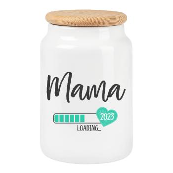 Mama Loading 2023 Herz Junge Werdende Mama - Keksdose mit Holzdeckel - Weiß - Vorne