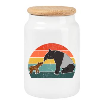 Tapir Famille Mère Enfant Bébé Vintage Cadeau - Boîte à biscuits avec couvercle en bois - blanc - Devant