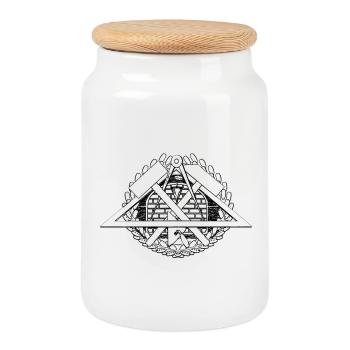 Pattern emblem symbol mason craft. - Cookie Jar with Wooden Lid - white - Front