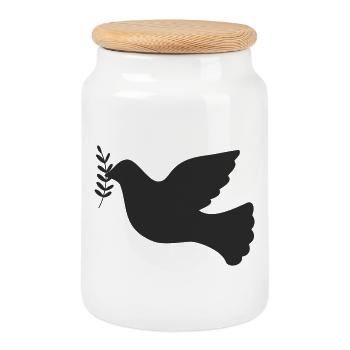 Symbole de paix de la colombe de la paix - Boîte à biscuits avec couvercle en bois - blanc - Devant