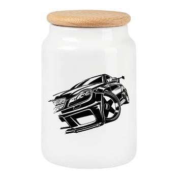 Car Automobile Racing Car Car Lover Statement - Cookie Jar with Wooden Lid - white - Front