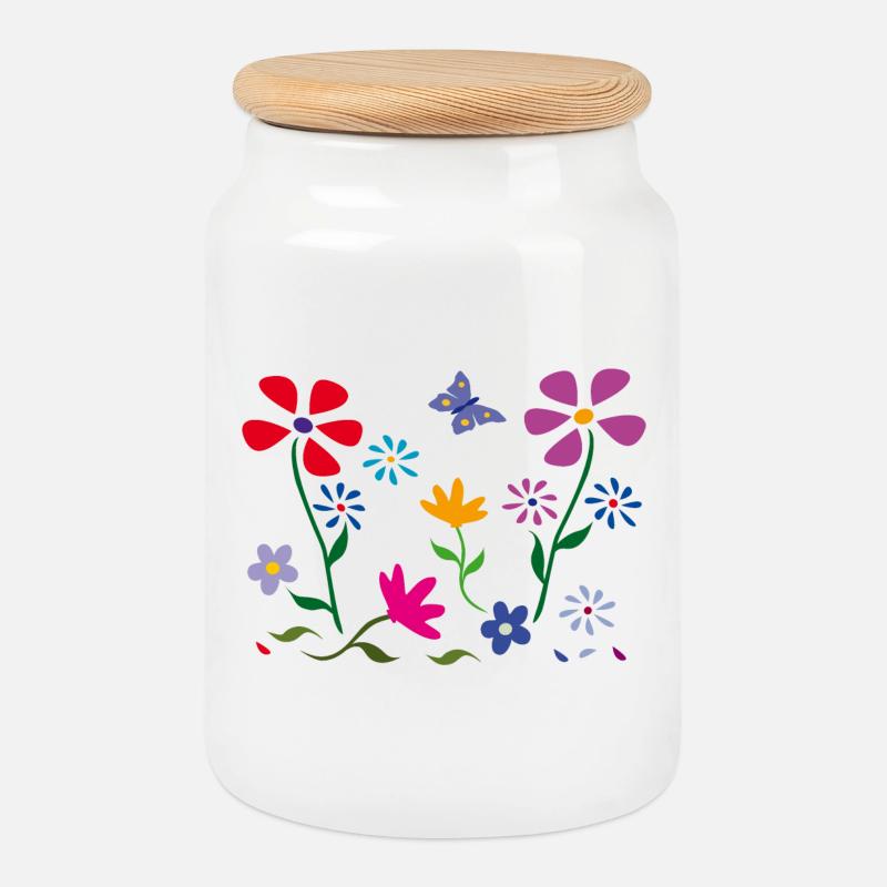 Blumenwiese, Garten, Schmetterling - Keksdose mit Holzdeckel - Weiß