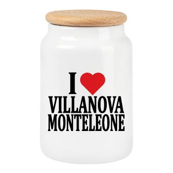 T-Shirt Ich liebe Villanova Monteleone Sardinien - Keksdose mit Holzdeckel - Weiß - Vorne