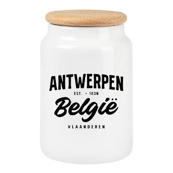 Design Belgique d’Anvers – City Classics avec Fla - Boîte à biscuits avec couvercle en bois - blanc - Devant