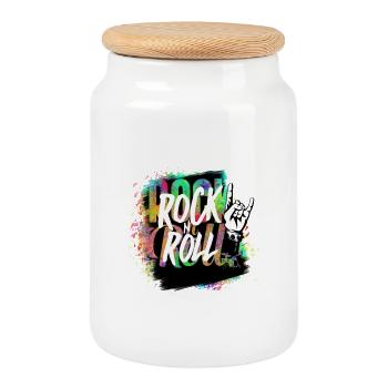 Rock n Roll Color Explosion - Cookie Jar with Wooden Lid - white - Front