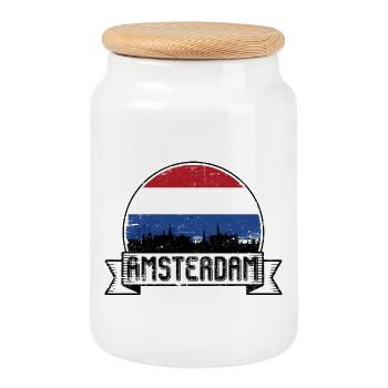 Badge rétro Amsterdam Skyline - Boîte à biscuits avec couvercle en bois - blanc - Devant