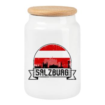 Salzburg Skyline Vintage Badge - Boîte à biscuits avec couvercle en bois - blanc - Devant