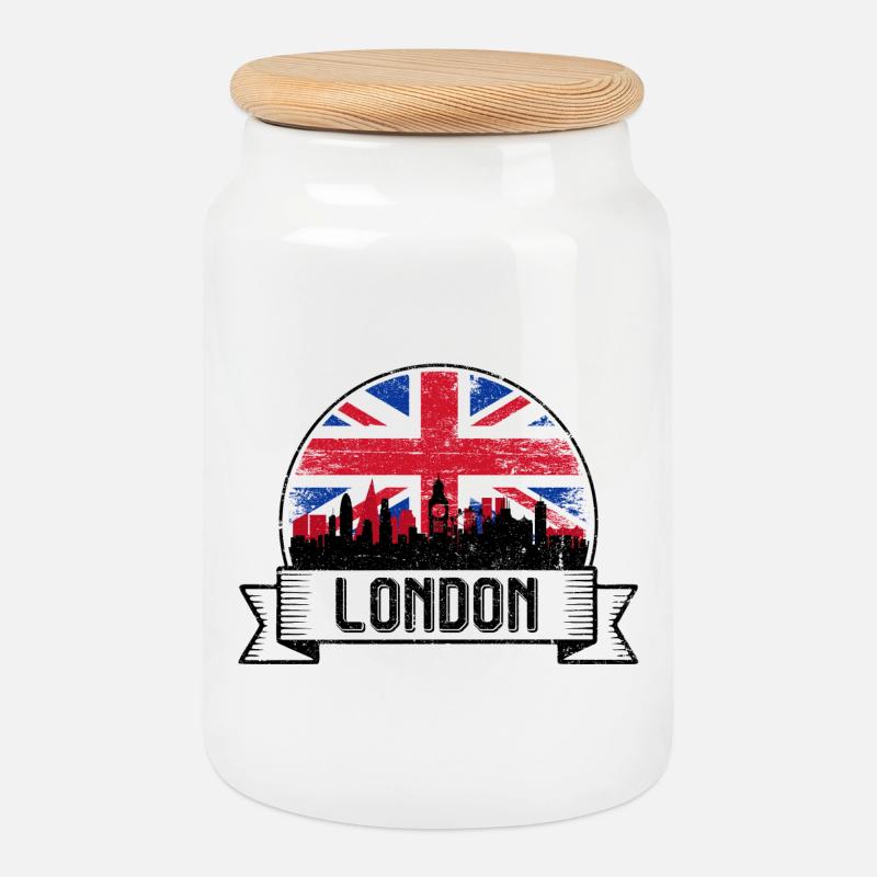 Union Jack Skyline - Cookie Jar with Wooden Lid - white
