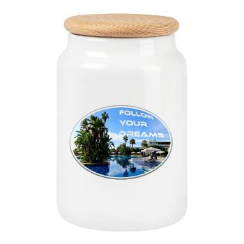 Rêves Vacances Suivre Soleil Plage Palmiers - Boîte à biscuits avec couvercle en bois - blanc - Devant