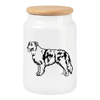 Australian Shepherd - Cookie Jar with Wooden Lid - white - Front