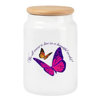 Neon Butterfly Magic - Cookie Jar with Wooden Lid - white - Front