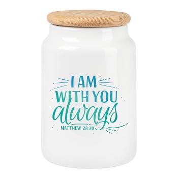I am with you always - Cookie Jar with Wooden Lid - white - Front