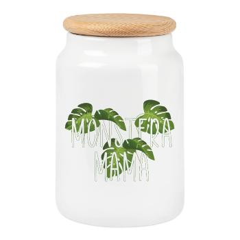 Monstera Mama Pflanzenmama Geschenk Fensterblatt - Keksdose mit Holzdeckel - Weiß - Vorne