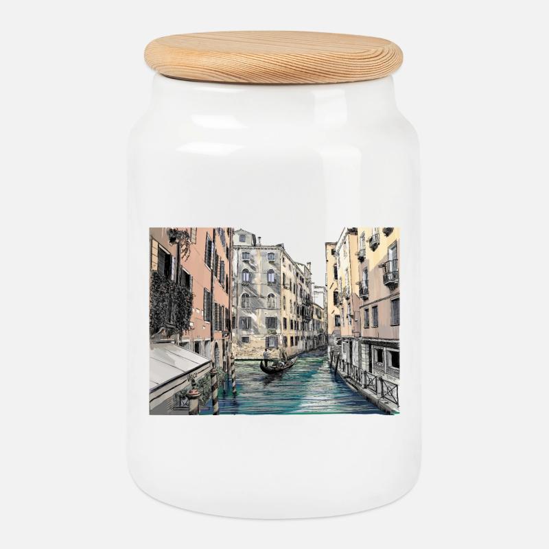 Venedig - Keksdose mit Holzdeckel - Weiß