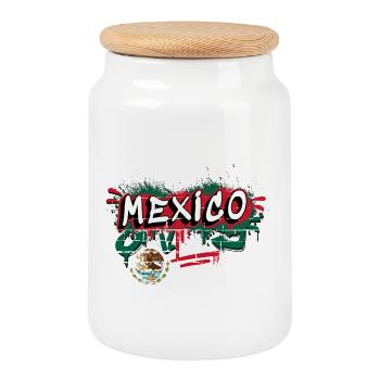 Mexico flag graffiti design - Cookie Jar with Wooden Lid - white - Front