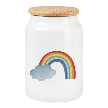 Météo arc-en-ciel coloré avec nuage - Boîte à biscuits avec couvercle en bois - blanc - Devant