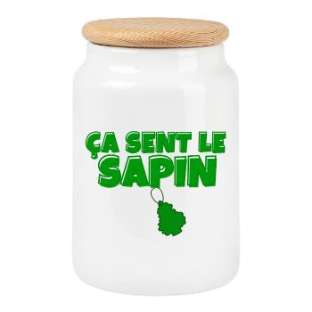 sapin, ça sent le sapin, Noël - Boîte à biscuits avec couvercle en bois - blanc - Devant