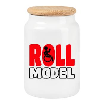 Each wheelchair user is a roll model* - Cookie Jar with Wooden Lid - white - Front