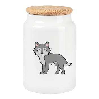 Wolf Wolves - Cookie Jar with Wooden Lid - white - Front