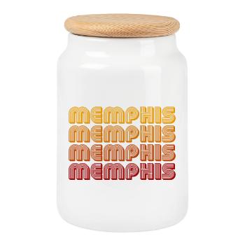 Memphis Gradient Block Pattern - Cookie Jar with Wooden Lid - white - Front