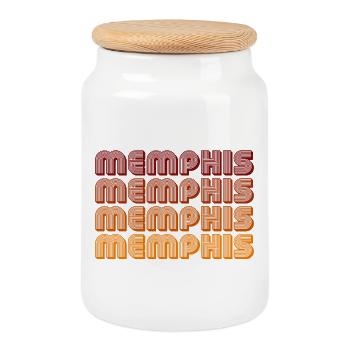 Memphis Gradient Text Repeat - Cookie Jar with Wooden Lid - white - Front