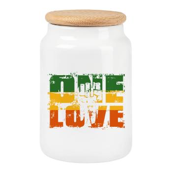 Bannière rastafari One Love - Boîte à biscuits avec couvercle en bois - blanc - Devant