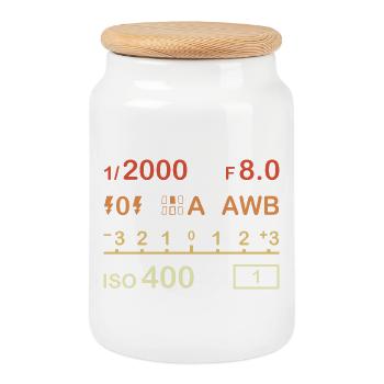 Digital Photo Camera - Cookie Jar with Wooden Lid - white - Front