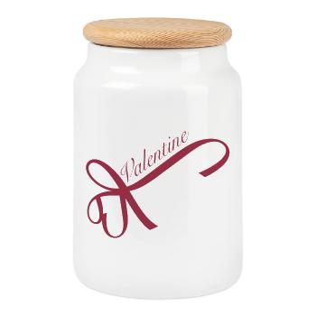romantic Valentine's Day typography with bow - Cookie Jar with Wooden Lid - white - Front