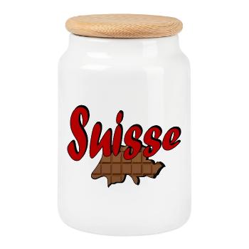 Suisse Chocolat - Boîte à biscuits avec couvercle en bois - blanc - Devant