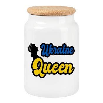 Ukraine Queen - Cookie Jar with Wooden Lid - white - Front