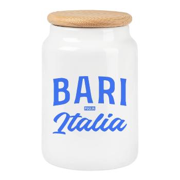 Bari Italia Lettering Blue - Cookie Jar with Wooden Lid - white - Front