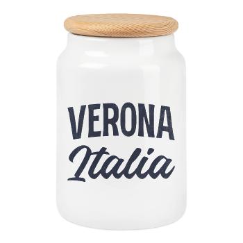 Verona Italia Typo Kontrast - Keksdose mit Holzdeckel - Weiß - Vorne