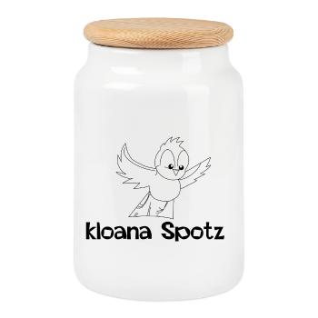 kloana Spotz-kleiner Spatz,Austrian dialect - Cookie Jar with Wooden Lid - white - Front