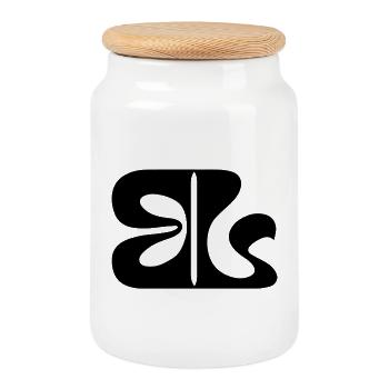 Logo Noir - Boîte à biscuits avec couvercle en bois - blanc - Devant