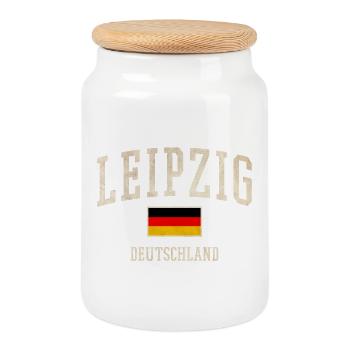 Leipzig Germany Flag Look - Cookie Jar with Wooden Lid - white - Front