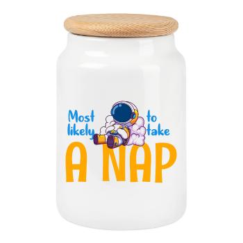Most Likely to Take a Nap - Cookie Jar with Wooden Lid - white - Front