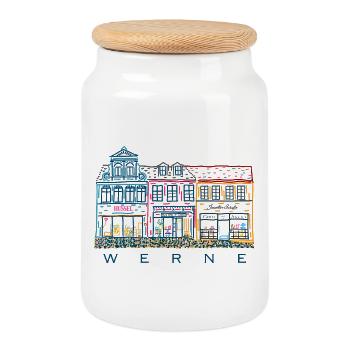Werne, rangée de maisons colorées sur le marché, quartier d’Unna, Rhénanie-du-Nord-Westphalie - Boîte à biscuits avec couvercle en bois - blanc - Devant