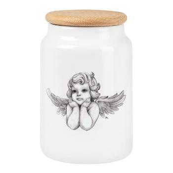 Little dreamy angel cherub - Cookie Jar with Wooden Lid - white - Front