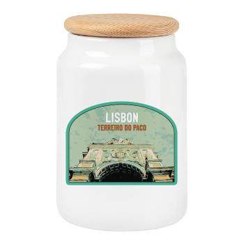 Lisbon Gate Augusta Street Badge, Portugal - Cookie Jar with Wooden Lid - white - Front