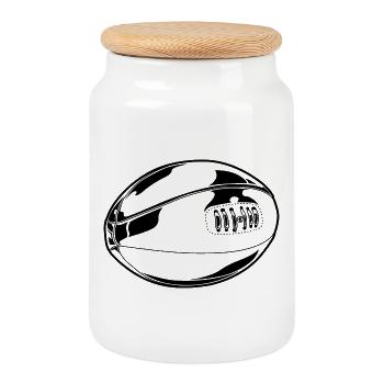 Croquis de ballon de rugby - Boîte à biscuits avec couvercle en bois - blanc - Devant
