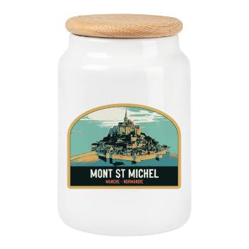 Panoramic illustration of Mont Saint Michel - Cookie Jar with Wooden Lid - white - Front