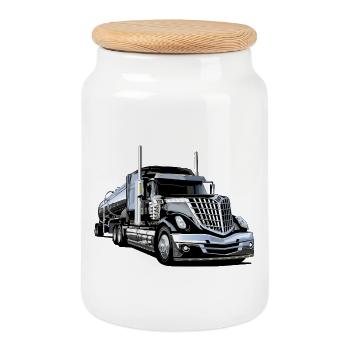 Sattelschlepper aus Chrom und PS - Keksdose mit Holzdeckel - Weiß - Vorne